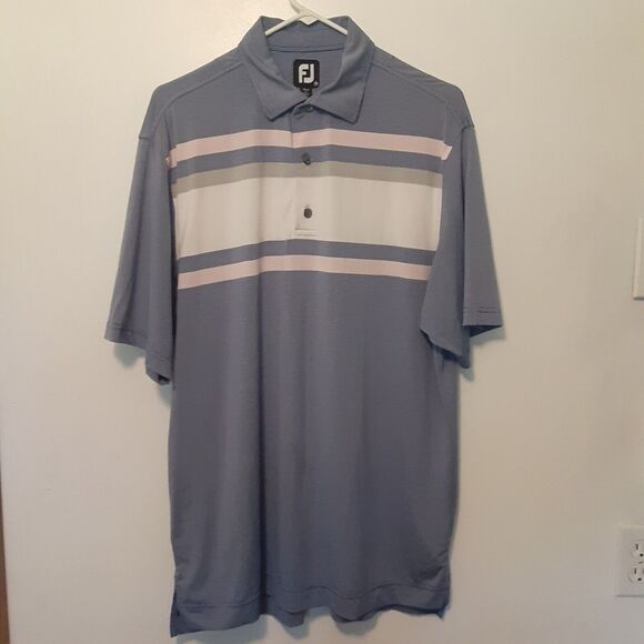 Footjoy FJ Golf Polo Shirt Mens Medium Blue Stripe Performance Stretch - Picture 1 of 7